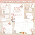 all in one girly safari baby shower printable bundle with invitations party supplies signs and game
